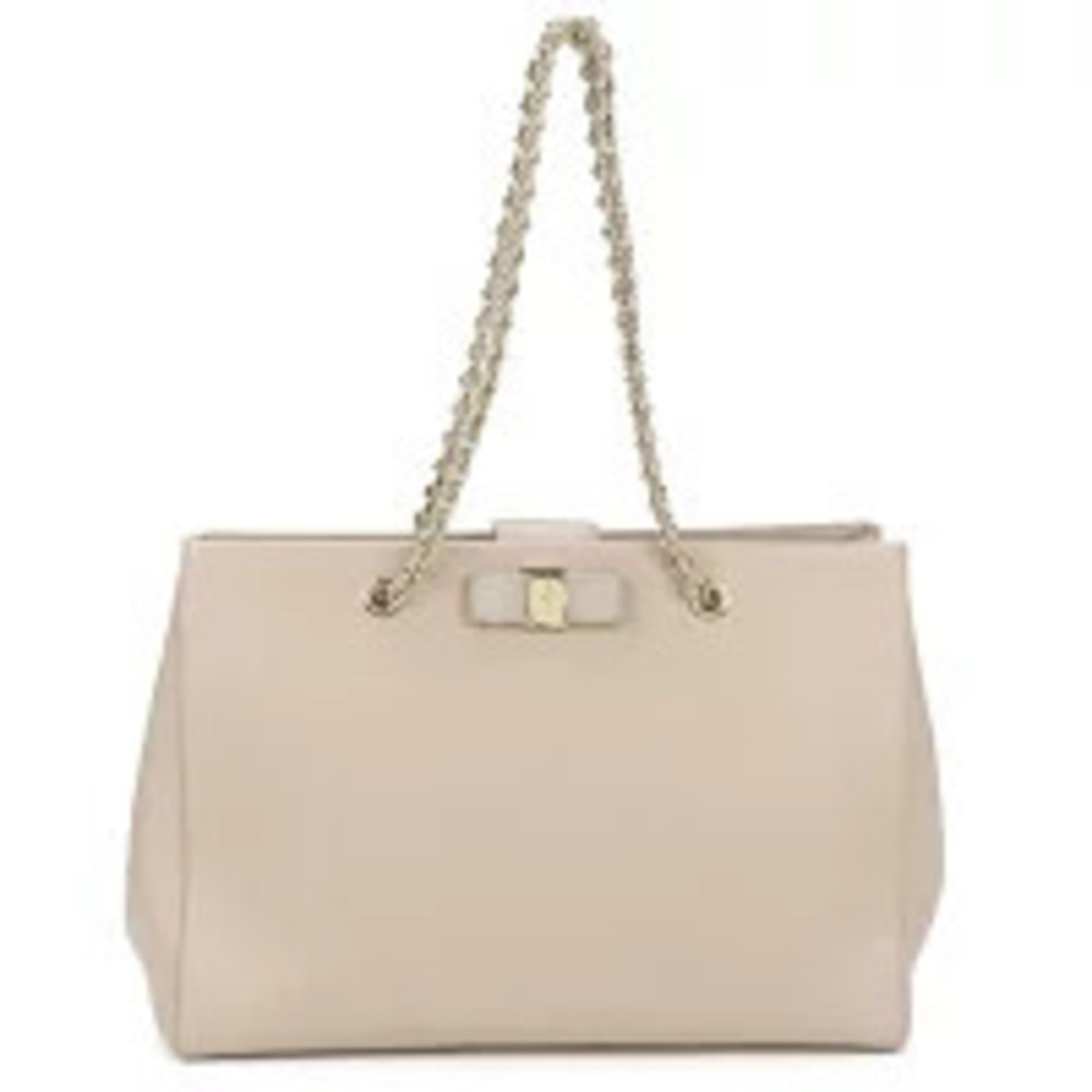 Salvatore Ferragamo Tote Bag Vara Ribbon Chain Beige Cream Handbag